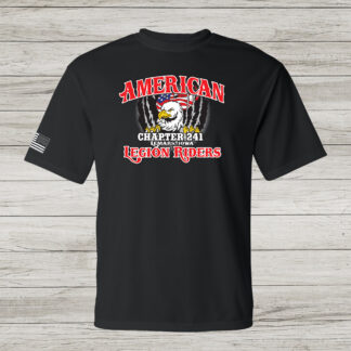 American Legion Riders Performance Tshirt with white flag on sleeve