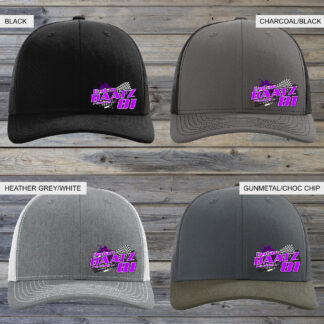 Dylan Baatz Racing Richardson 112 hat color choices: black, charcoal/black, heather grey/white, and gunmetal/chocolate chip