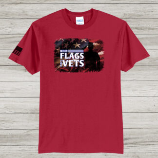 Port & Co. Red Flags for Vets t-shirt with an American flag on the sleeve