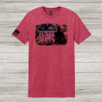 Gildan Heather Red Flags for Vets t-shirt with an American flag on the sleeve. Vintage looking artwork.