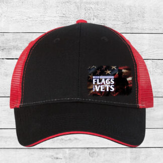 ValuCap Velcro closure, Black/red cap with a Flags for Vets full color imprint