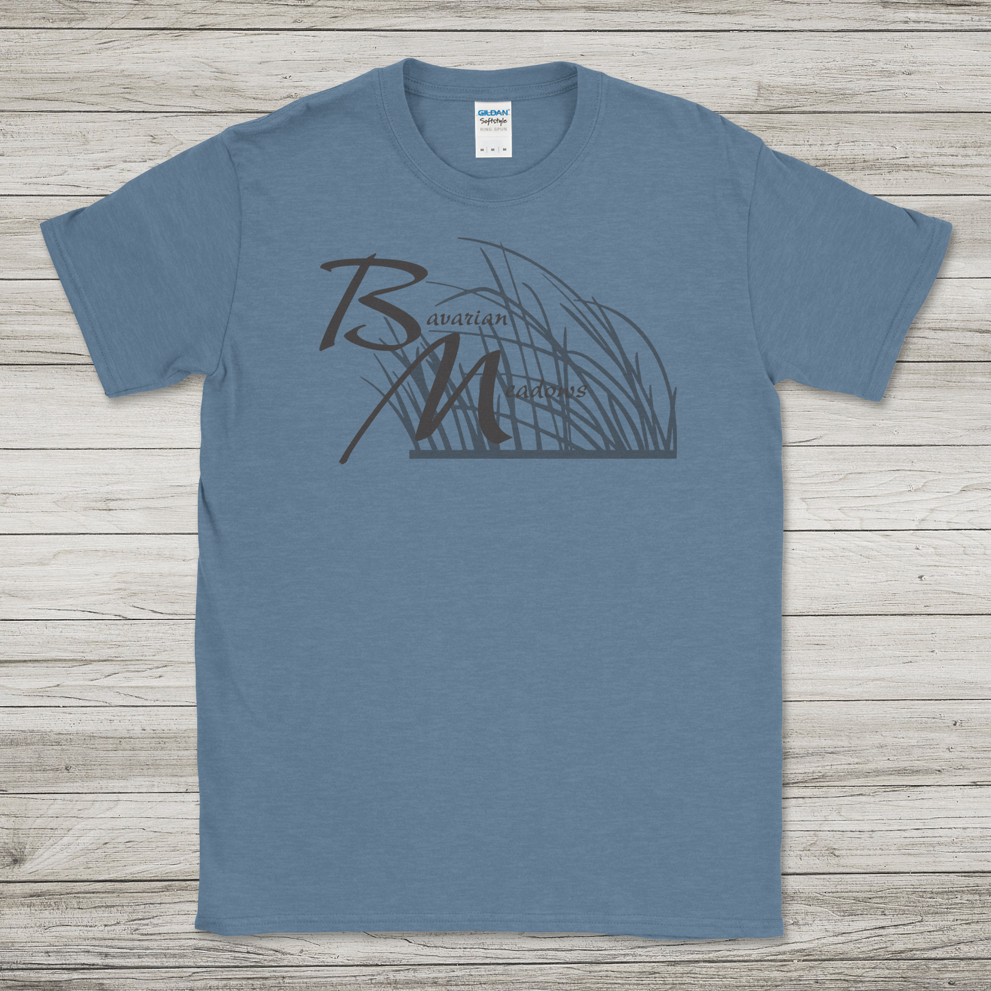 Bavarian Meadows logo with grass - Heather Indigo T-Shirt