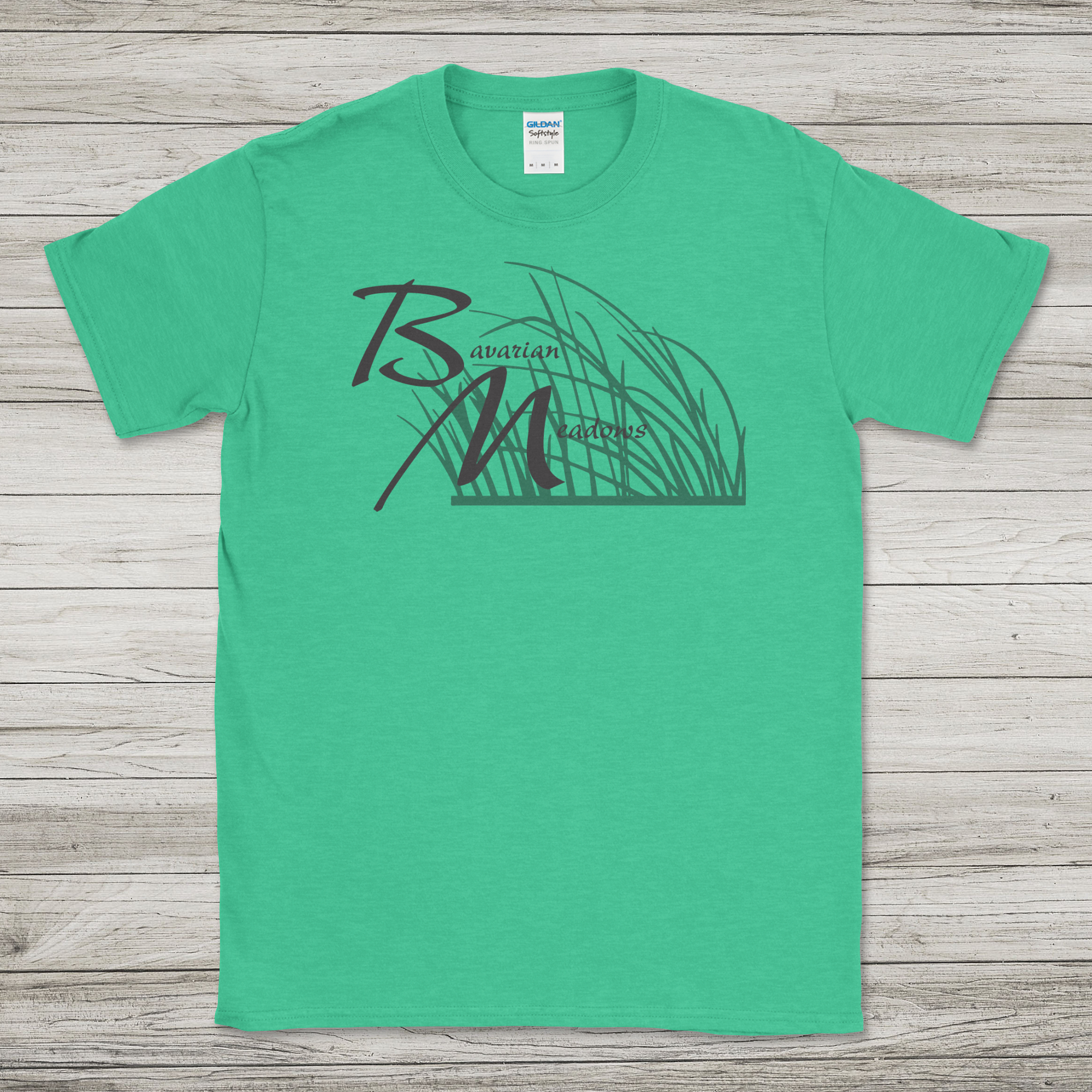 Bavarian Meadows logo with grass - Heather Irish Green T-Shirt