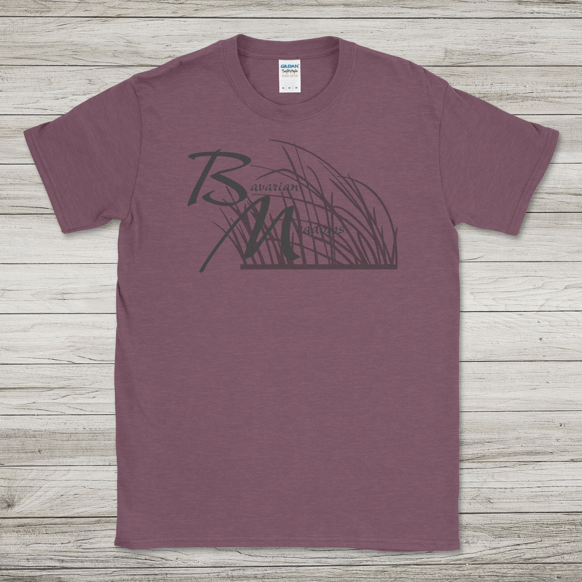 Bavarian Meadows logo with grass - Heather Maroon T-Shirt