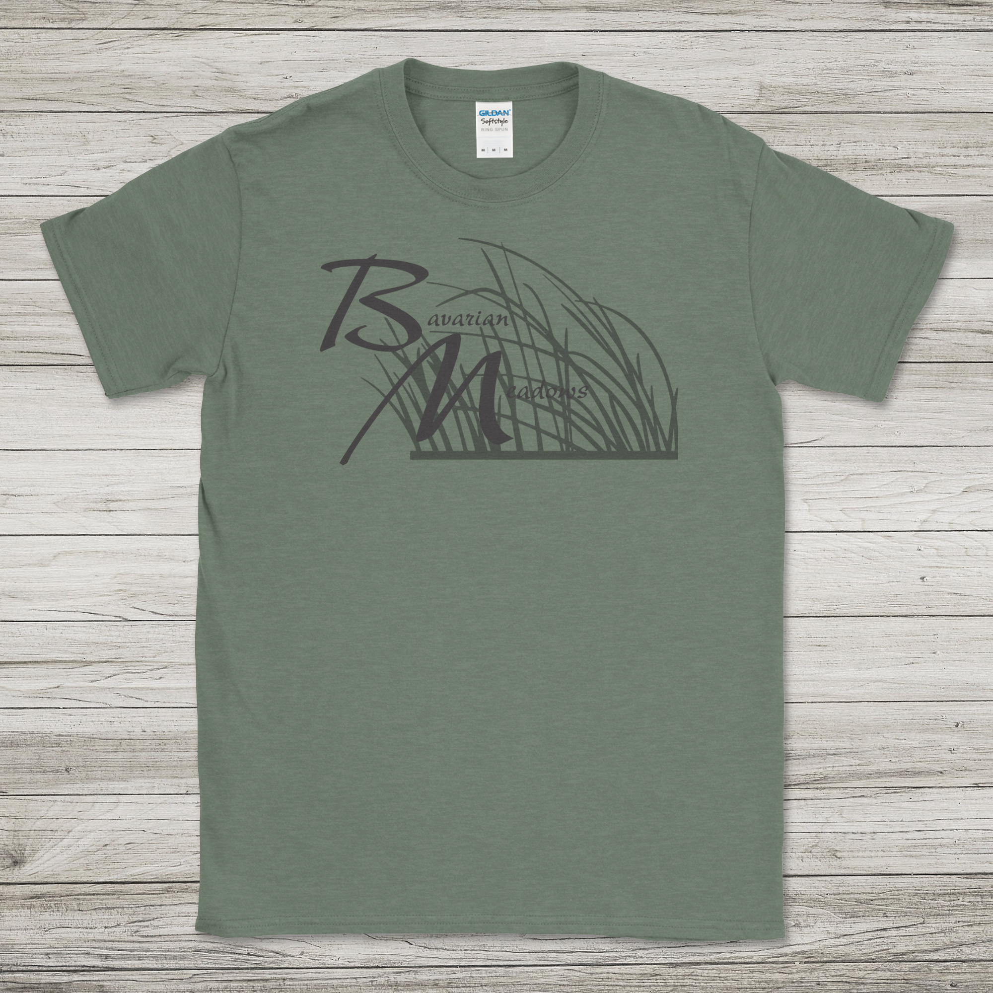 Bavarian Meadows logo with grass - Heather Military Green T-Shirt
