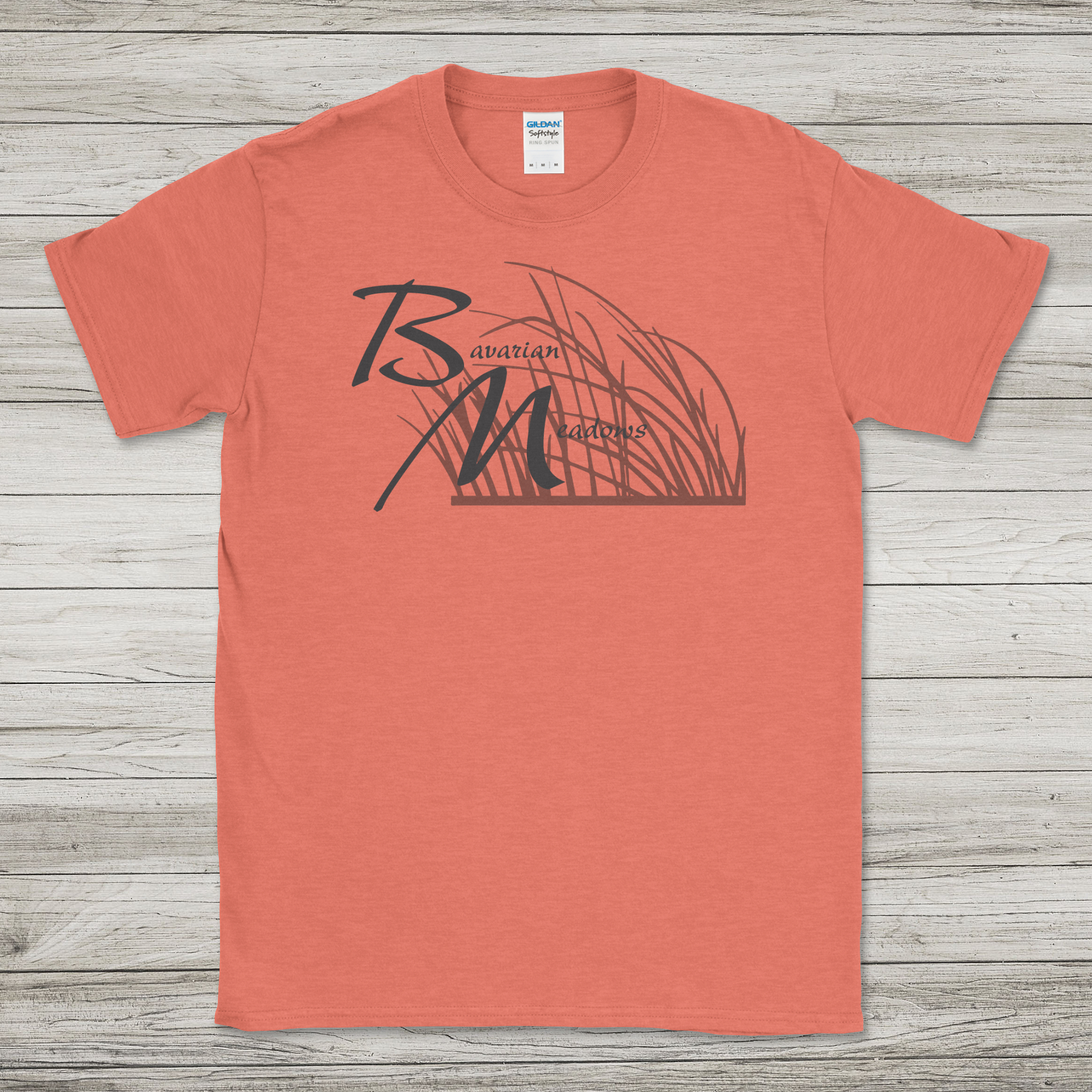 Bavarian Meadows logo with grass - Heather Orange T-Shirt