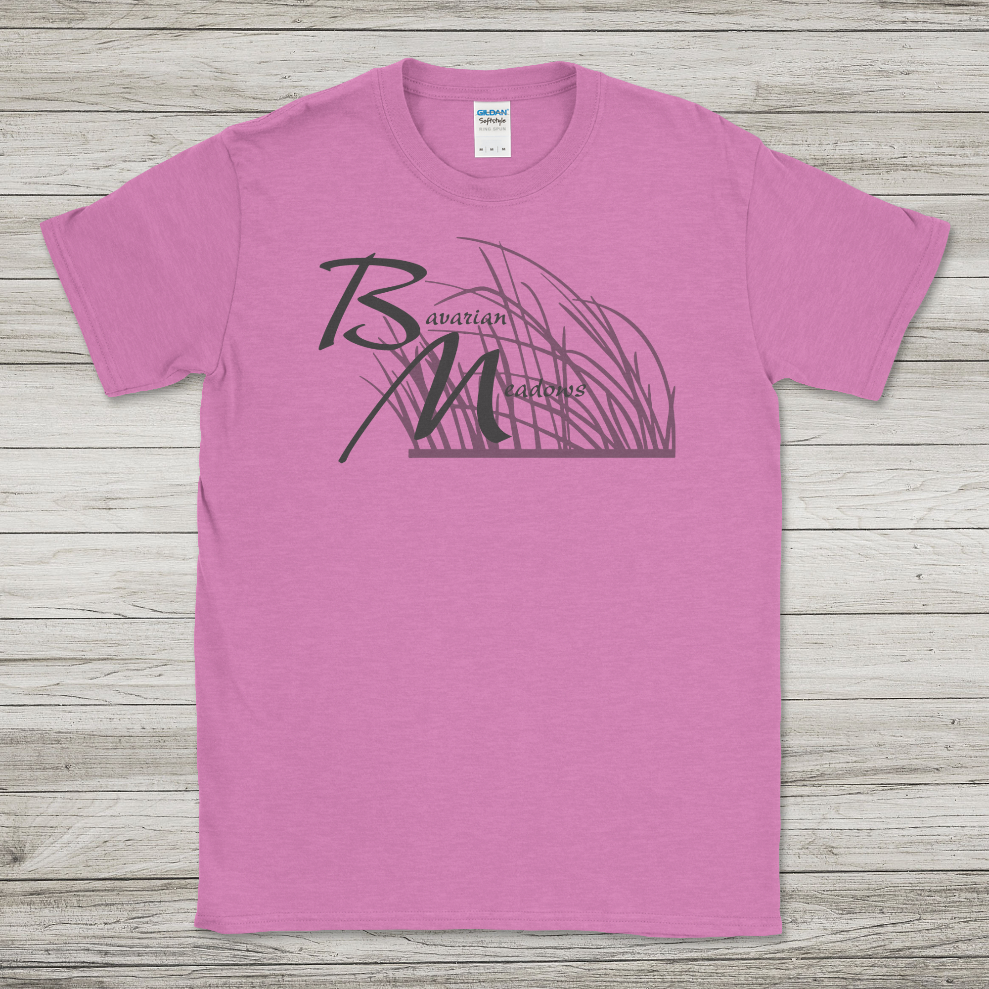 Bavarian Meadows logo with grass - Heather Radiant Orchid T-Shirt