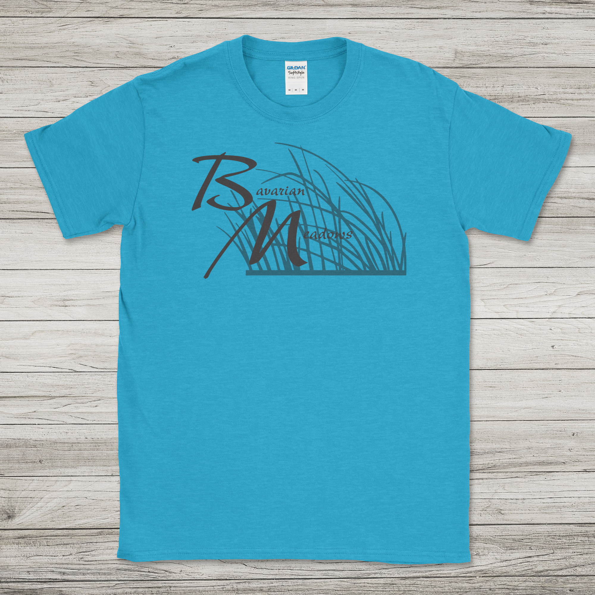 Bavarian Meadows logo with grass - Heather Sapphire T-Shirt